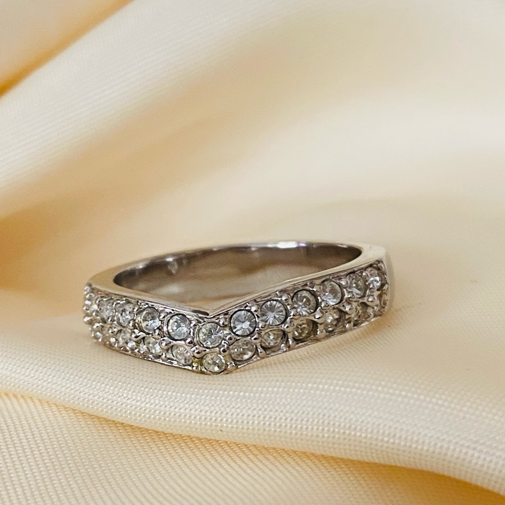 Swarovski Silver Pave Ring with Intricate Design size 54mm